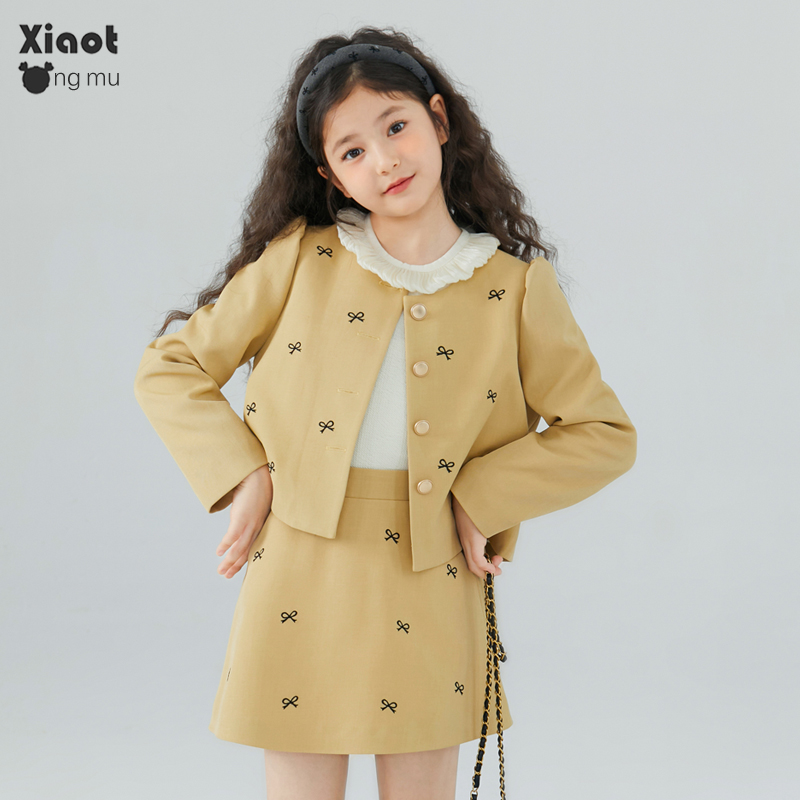 小童木 miu系可爱风女童套装春秋2025新款女大童小西装短裙两件套