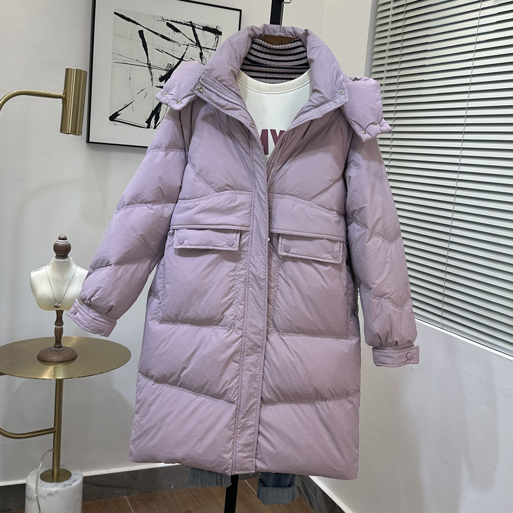 2024年新款韩版羽绒服女士中长款白鸭绒宽松连帽显瘦百搭外套潮