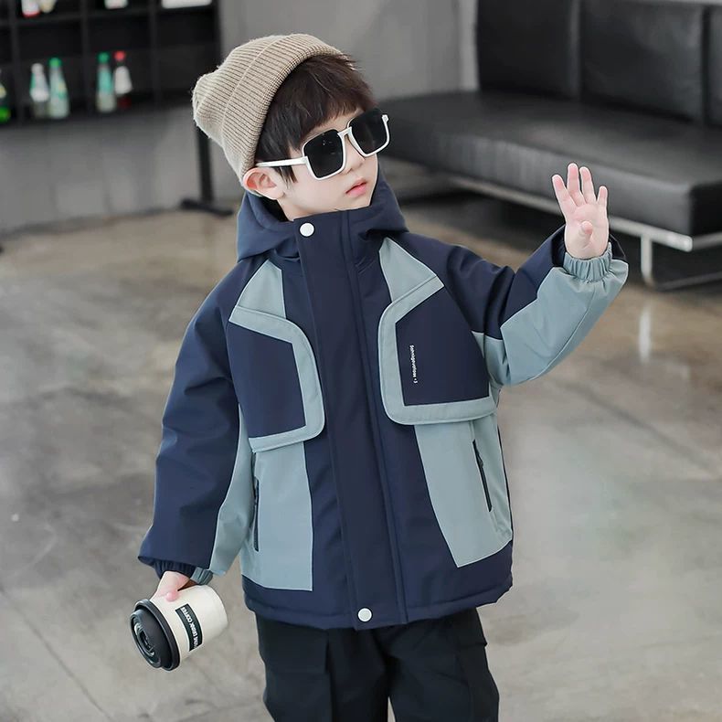 儿童装男童加绒棉服冬款2024新款宝宝加厚男孩冲锋衣派克服冬季
