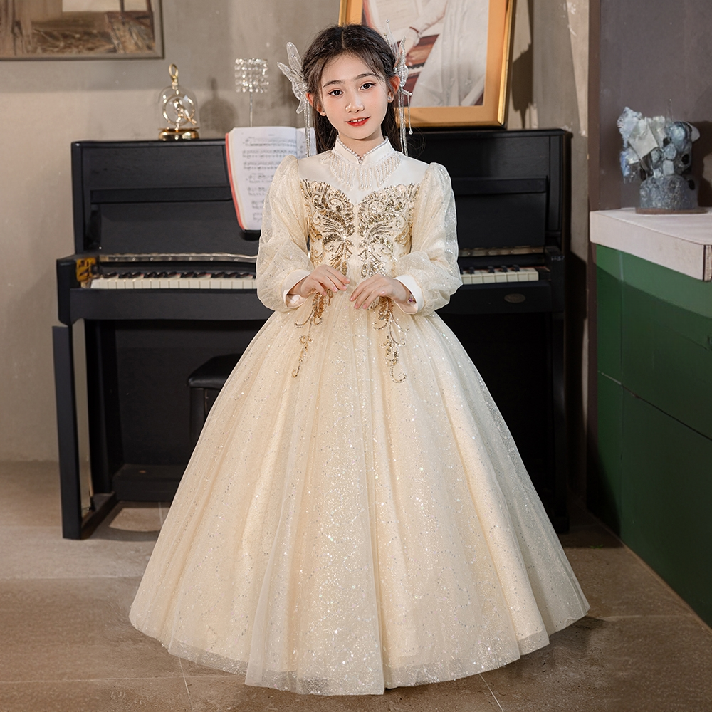 儿童主持人礼服花童潮款婚礼公主裙小女孩宝宝裙女童秋季生日礼服