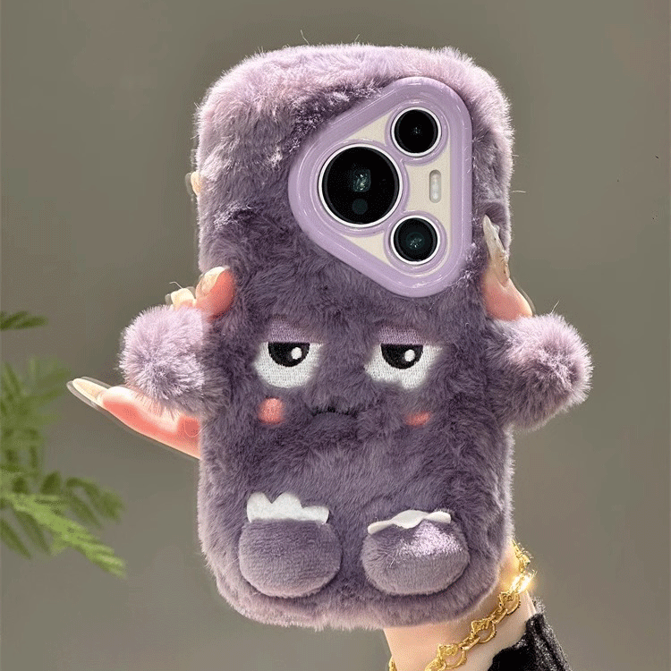 毛绒刺绣表情小怪兽适用华为pura70pro+手机壳mate60/70pro女P50