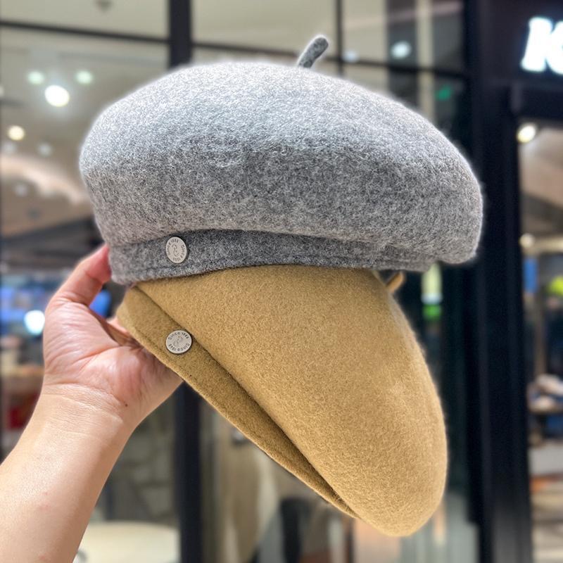 2024新款秋冬季羊毛呢贝雷帽女高品质大头围灰色百搭画家帽显脸小