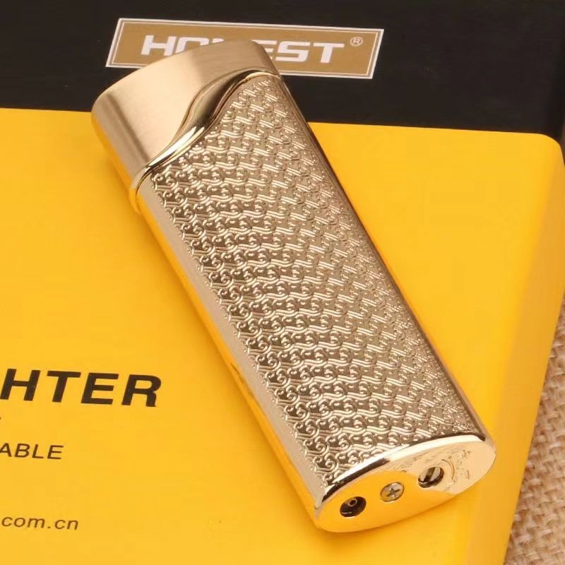 百诚防风超薄充气打火机个性创意迷你拉丝红火焰金属男士高档新款