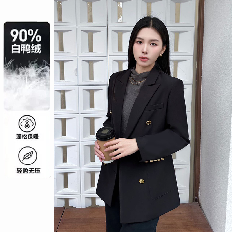 【90新国标】黑金双排扣轻奢西装女冬款加厚厚款高级感西服