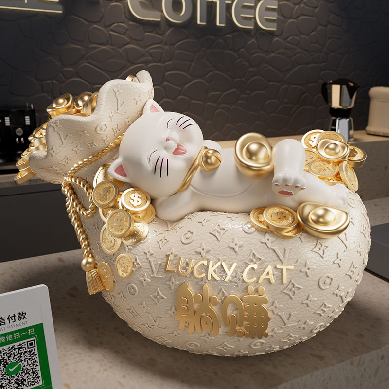 新中式躺赚招财猫摆件国风乔迁开业礼物客厅店铺前台装饰礼品摆设