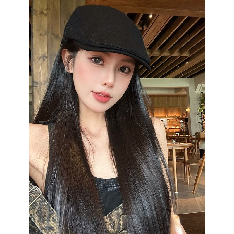 简约复古后现代艺术黑色帽子女前进帽画家贝雷帽土酷女蹦迪鸭舌帽