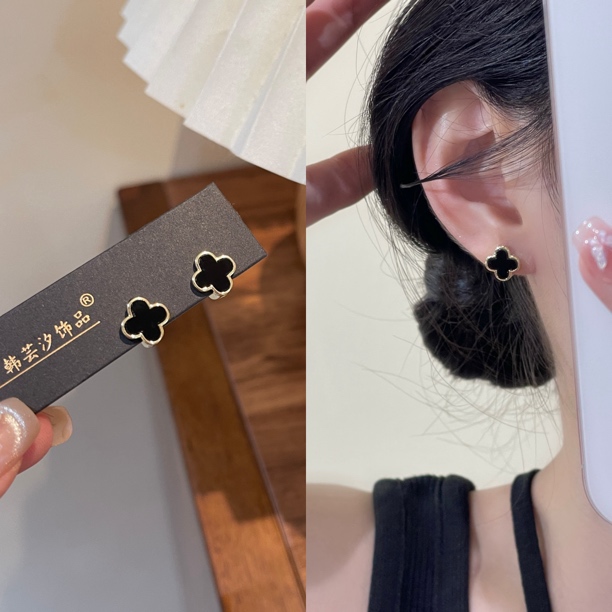 韩芸汐    A-11 优雅高档时尚气质干练简约百搭黑色叶子耳扣