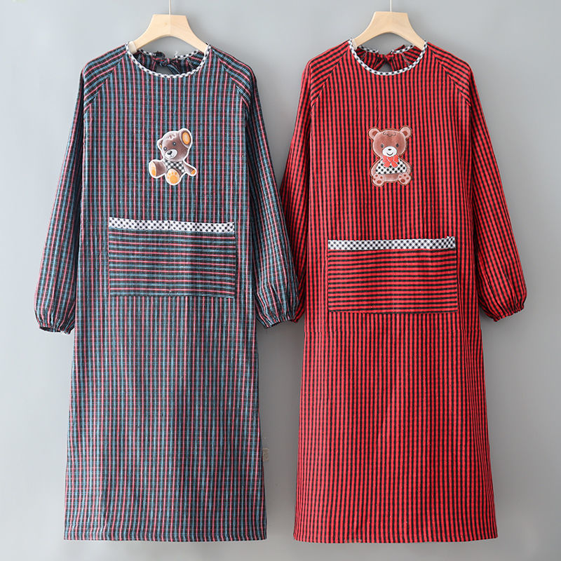 加厚布料老粗布围裙女罩衣长袖冬成人反穿衣男加长加肥干活工作服