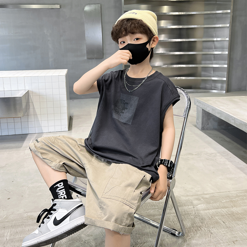 儿童装男童夏装套装2025新款中大童夏季男孩帅气炸街无袖背心时髦