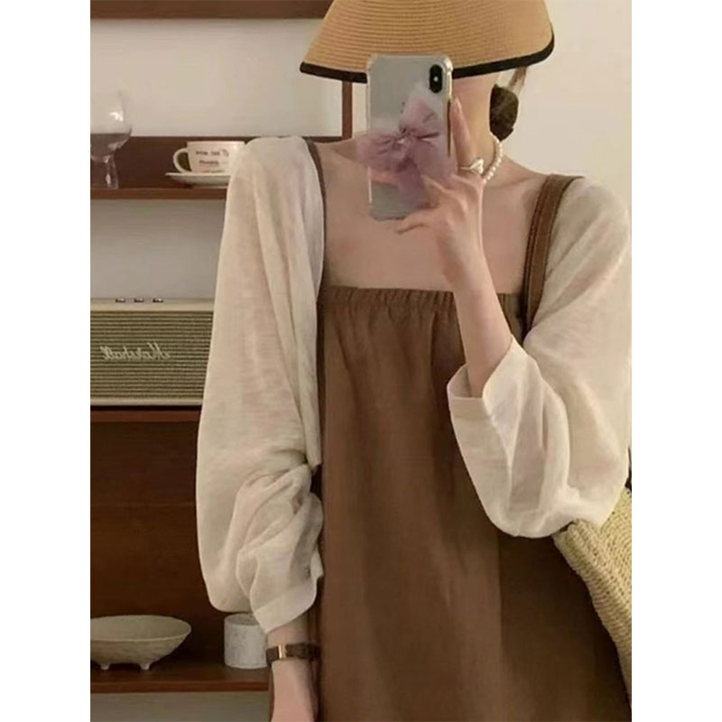 法式小坎肩披肩夏季配吊带裙外搭罩衫冰丝短款针织防晒开衫外套女