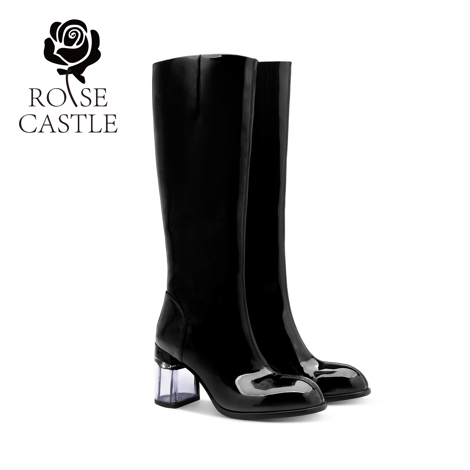 轻奢新款时尚黑色小众红色时装靴高跟显瘦气质长筒秋冬粗跟冬季