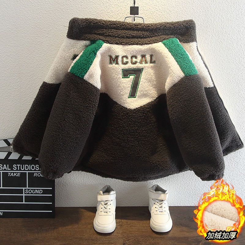 男童外套秋冬款加绒加厚2025新款中大童冬季儿童加厚毛毛衣冬装