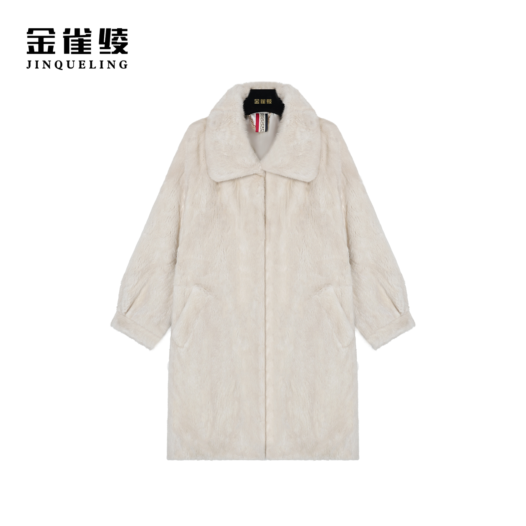 金雀绫【】冬季轻奢翻领水貂皮草中长款外套K0224