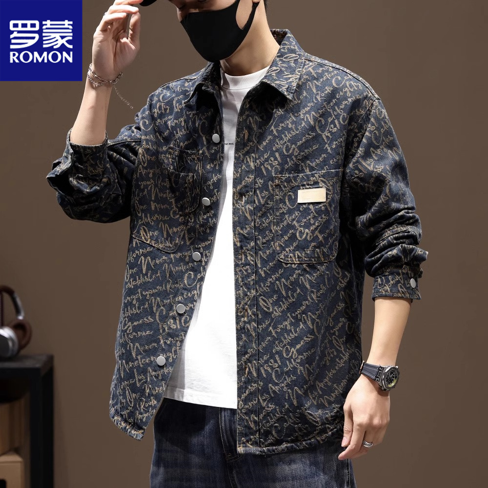 罗蒙美式休闲水洗衬衣长袖衬衫外套男春秋季痞帅男装衣服夹克寸衣