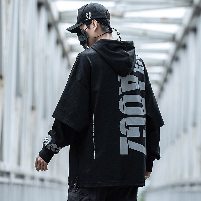 AOGZ国潮牌假两件卫衣男oversize宽松秋冬季新款连帽春秋帽衫外套