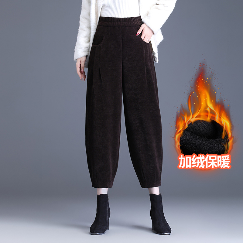 加绒萝卜裤九分灯笼裤女秋冬2025年新款宽松洋气束脚雪尼尔哈伦裤