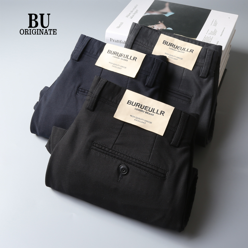 秋冬厚款休闲裤男士斜插兜轻奢直筒简约修身商务弹力中腰男款长裤
