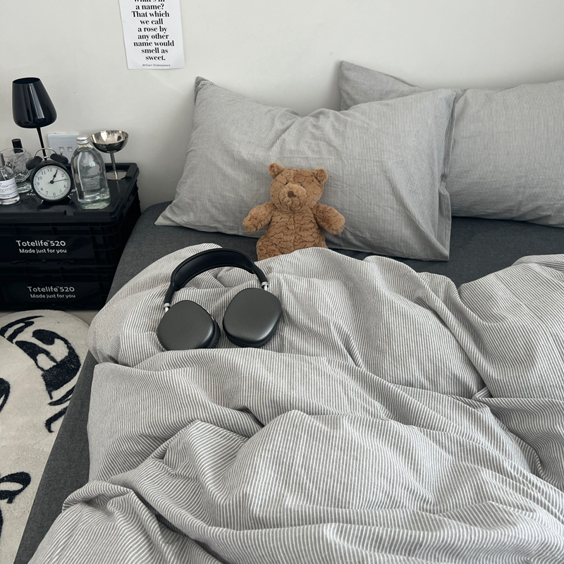 纯棉床上四件套水洗全棉100简约条纹床品学生宿舍床单被套三件套4