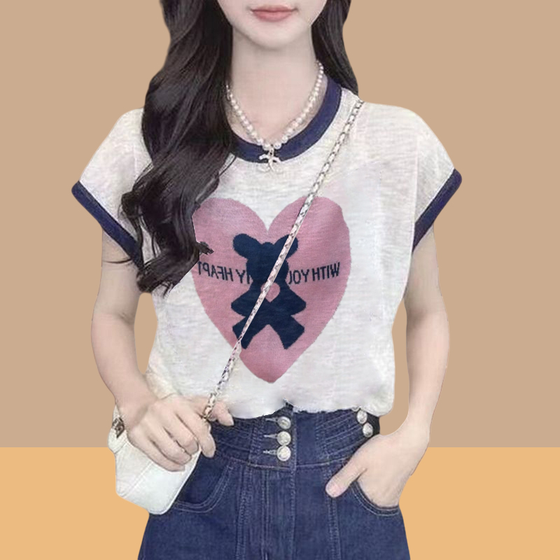 品质女装竹节棉时尚印花短袖T恤女2025新款夏季宽松女士短袖t恤