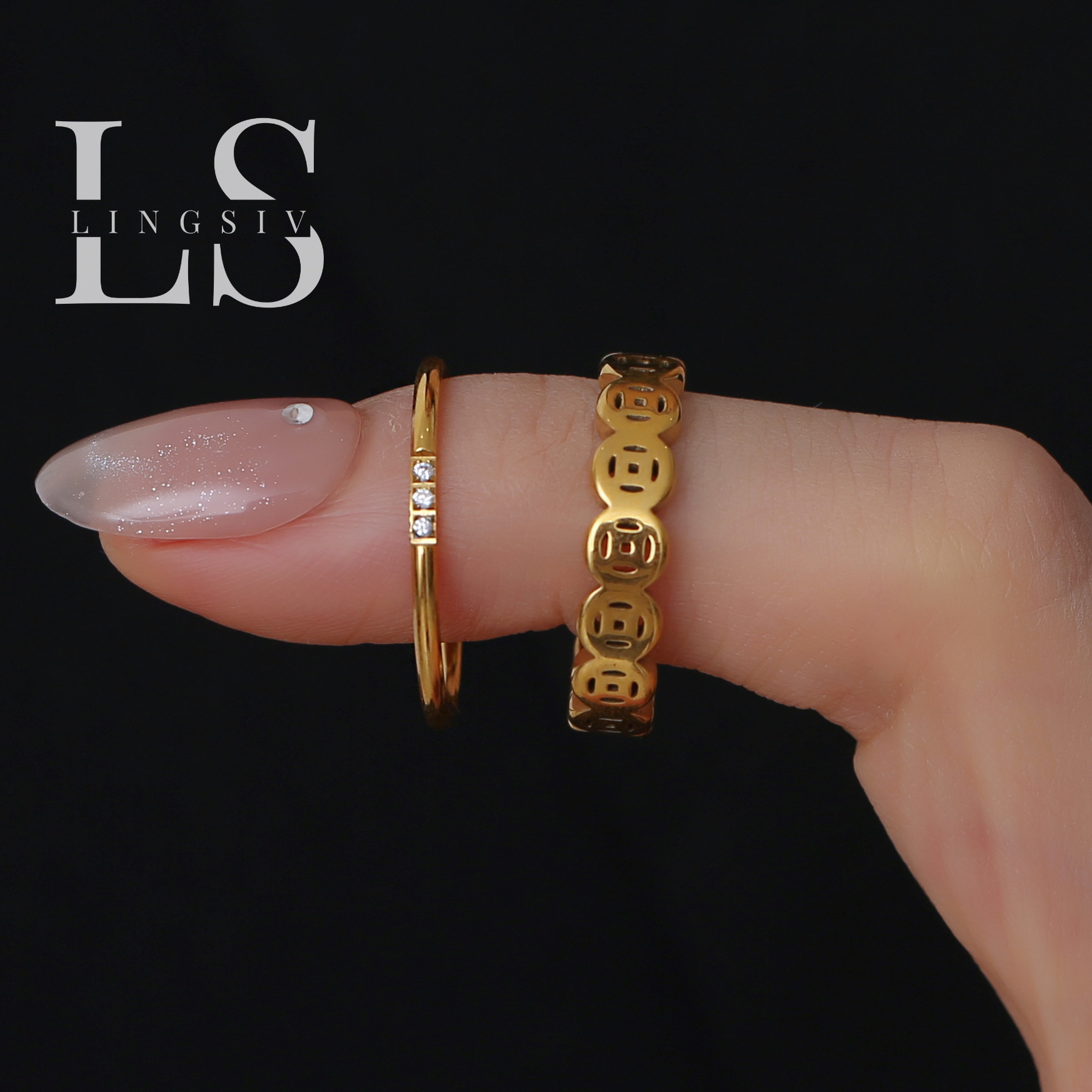 钛钢戒指 网红个性镂空素圈男女戒指ins气质百搭高级感不掉色指环