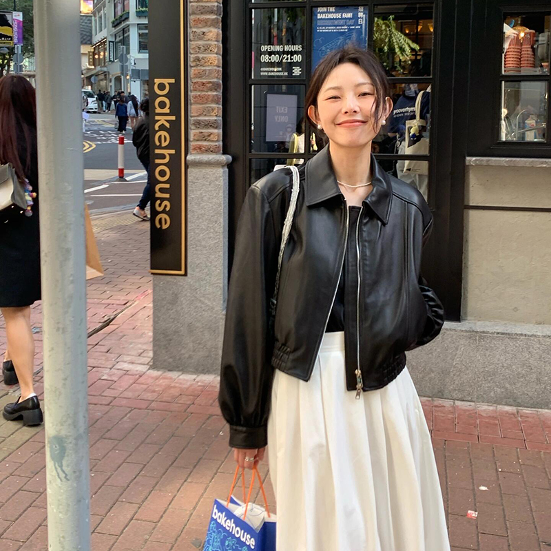 黑色短款皮衣外套女夹克2025春秋冬新款爆款高级感港风pu皮小个子