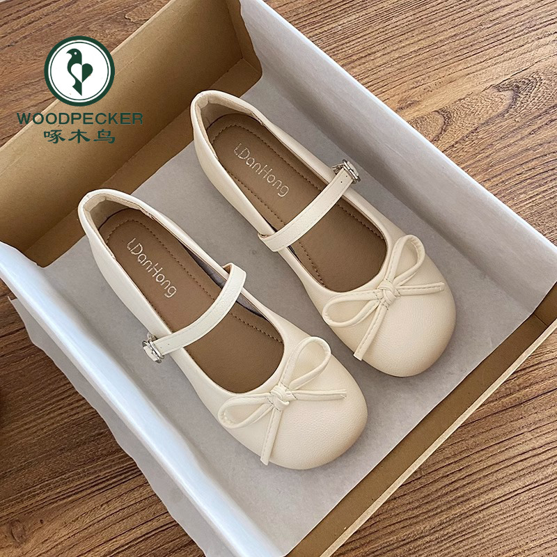 啄木鸟法式粗跟浅口单鞋女2025新款春秋复古圆头百搭玛丽珍鞋子女