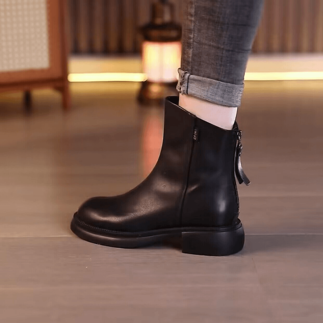 万达撤柜头层牛皮2025新款马丁靴女款时尚短靴百搭韩版冬季加绒靴