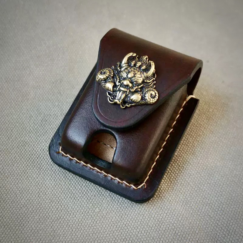 龙头扣打火机皮套手工定制加厚植鞣牛皮耐用头层牛皮磁扣挂腰