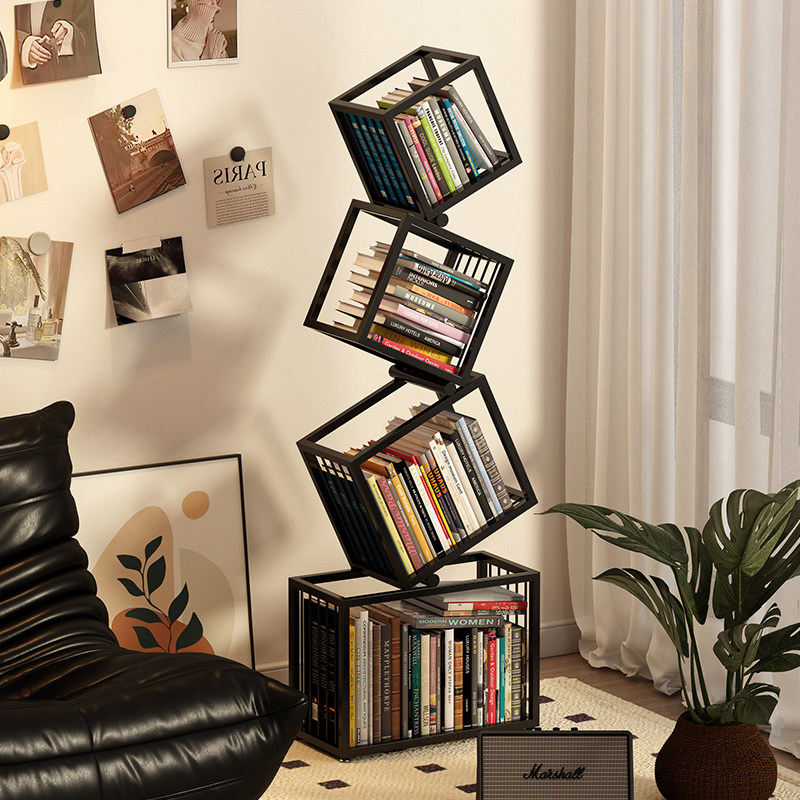 网红轻奢书架异形歪框收纳架转角置物架客厅铁艺几何书架多层书架