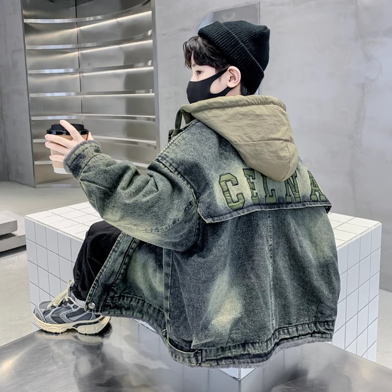 儿童装男童春装牛仔春秋季外套春秋款2025新款中大童男孩加绒洋气