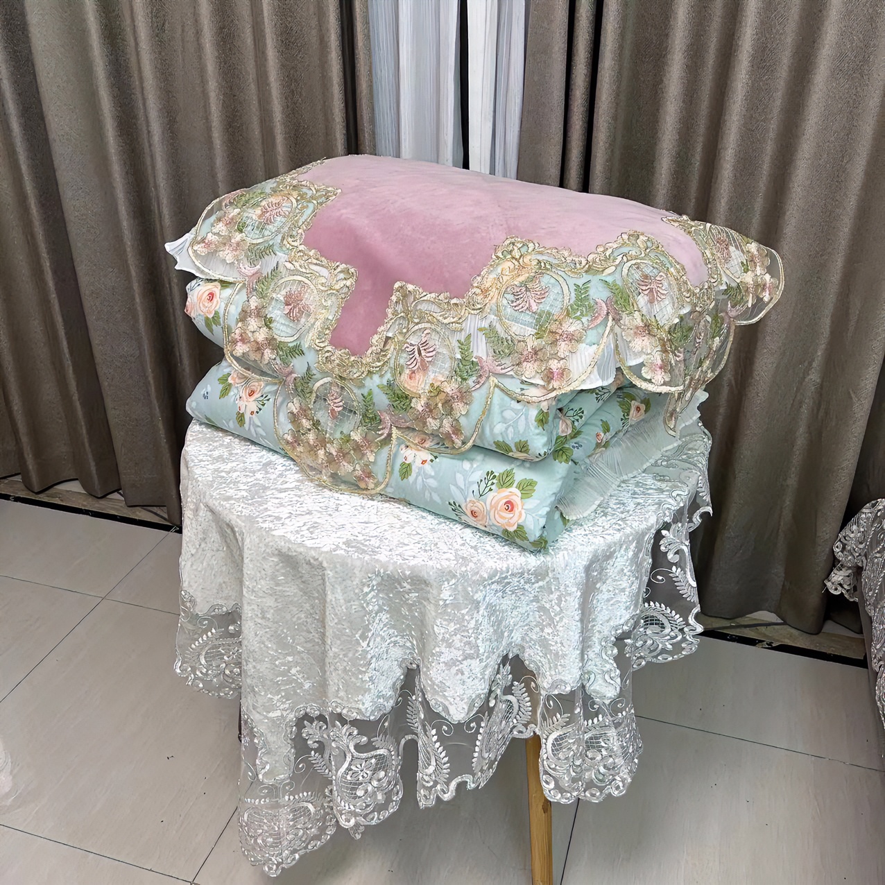 高级感防尘盖巾被子盖巾欧式布艺卧室网纱简约盖布田园风方形碎花