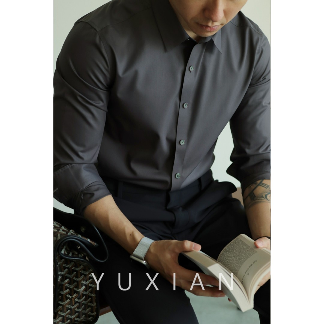 YUXIAN三防无痕竹纤维长袖衬衫休闲商务正装舒适修身抗皱四季款男