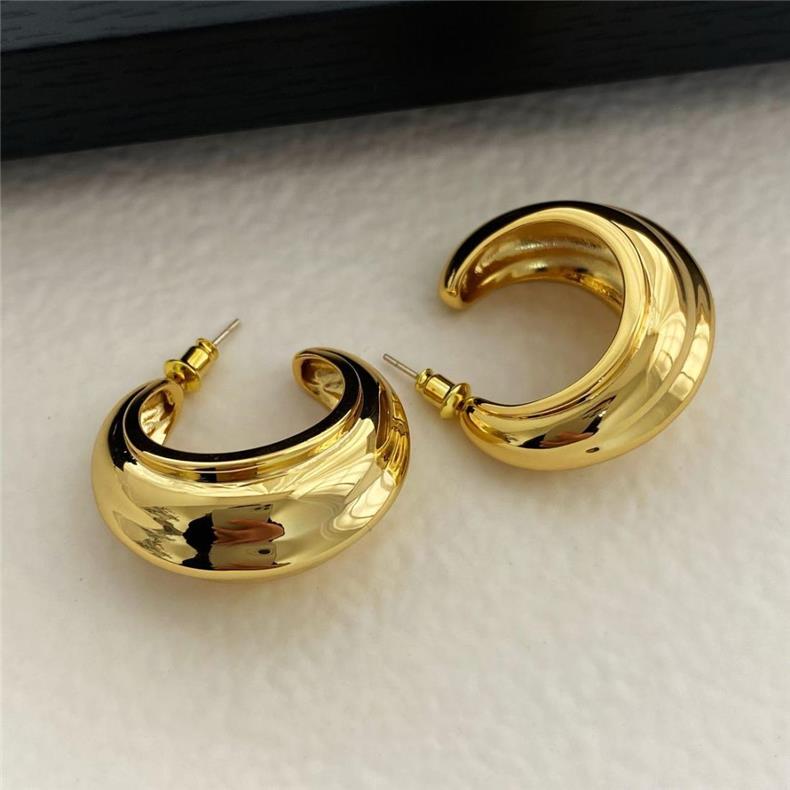 铜合金耳饰 简约百搭轻奢宽面不规则个性时髦c形圆圈耳环女E046