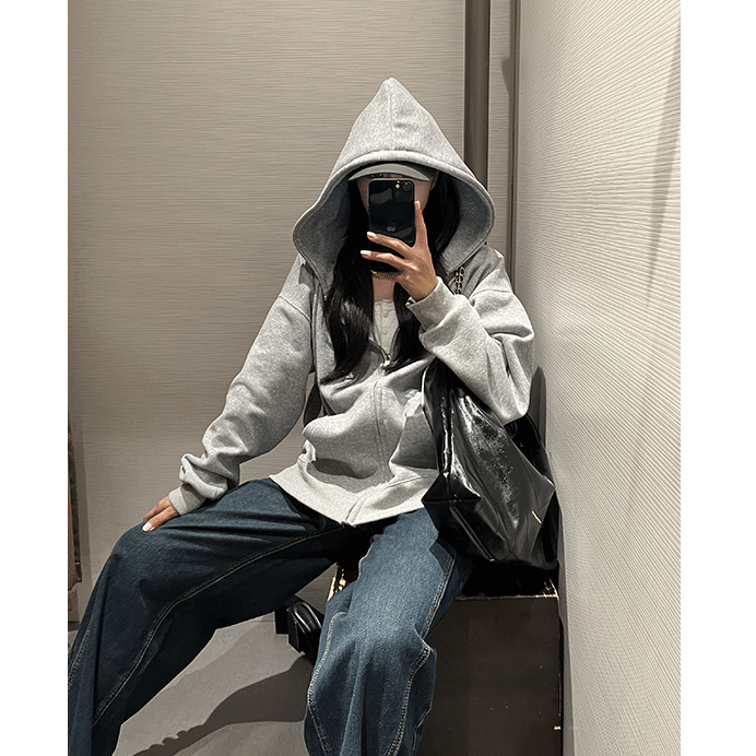 灰色卫衣女款oversize秋季新款外套百搭拉链运动连帽开衫新款休闲