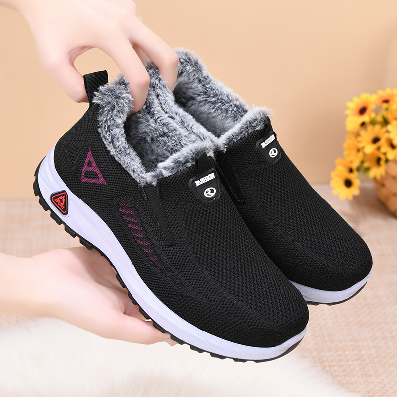 老北京二棉鞋女冬加绒加厚保暖妈妈棉鞋防滑软底一脚蹬中老年棉靴