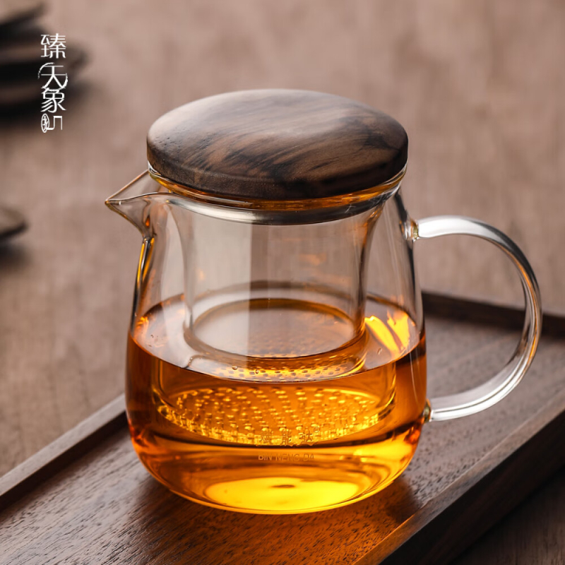 唐述简易女生耐热玻璃过滤泡茶壶胡桃木茶水分离蘑菇盖 蘑菇杯