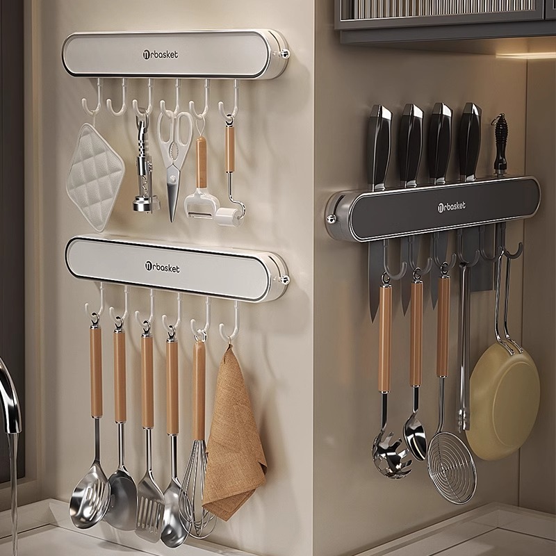 吸盘挂钩厨房免打孔强力承重多功能勺子铲子挂架一排式无痕挂勾架