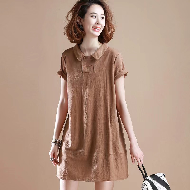 春夏超显瘦连衣裙洋气大码宽松休闲时尚裙子百搭纯色气质A字裙