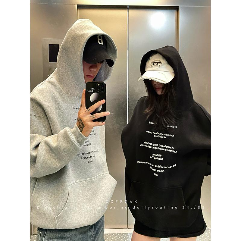 OXFREAK 「中性风 排序字母」500G重磅连帽卫衣男秋冬宽松情侣装