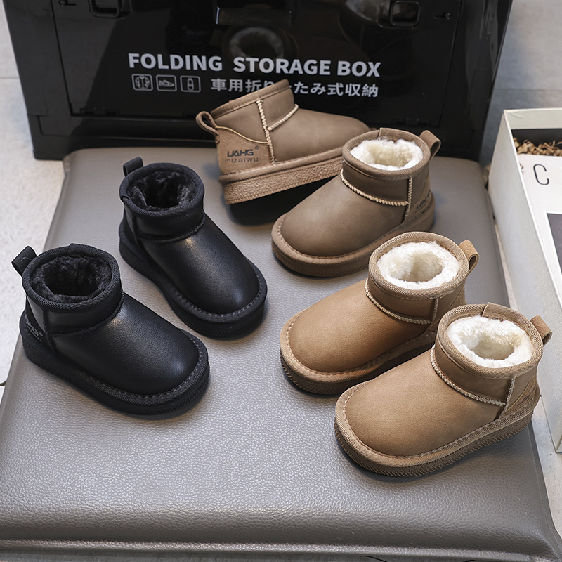 儿童冬季中大童皮面防水雪地靴男女宝宝大棉保暖加绒加厚防滑棉鞋