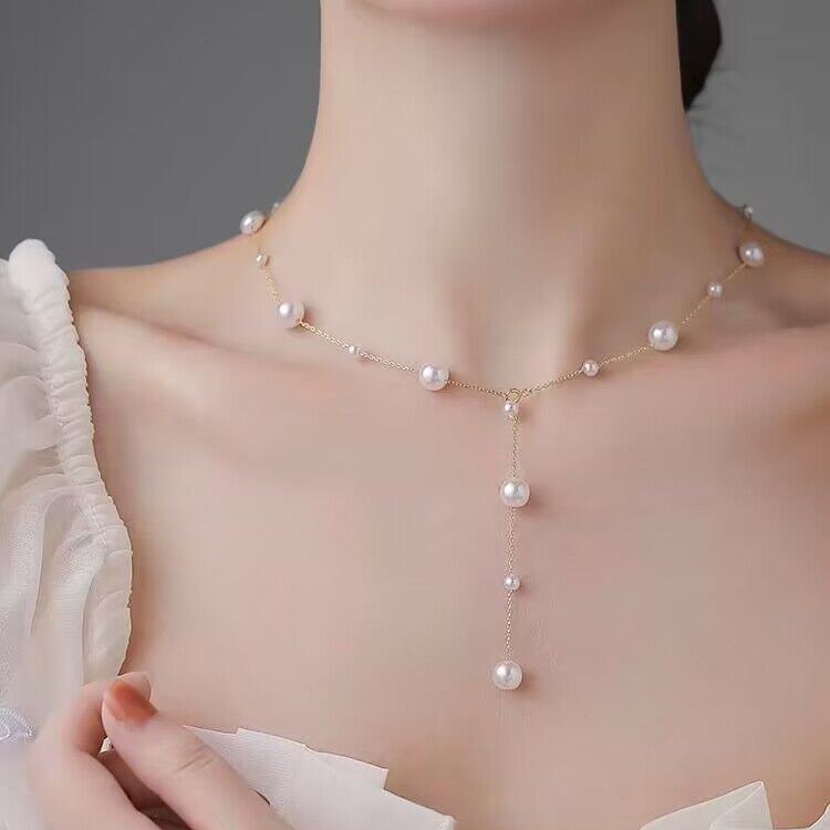 钛钢仿珍珠项链 浪漫满天星钛钢仿珍珠项链轻奢小众百搭吊坠项链