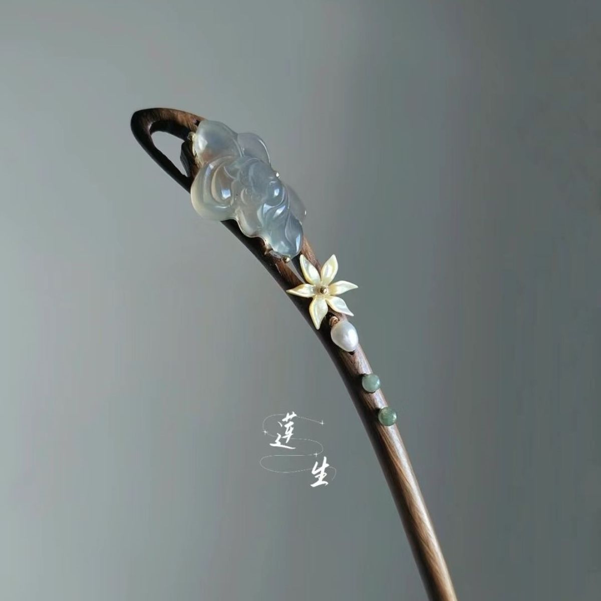 高级感国风莲花发簪女新中式民族风簪子檀木盘头发饰复古头