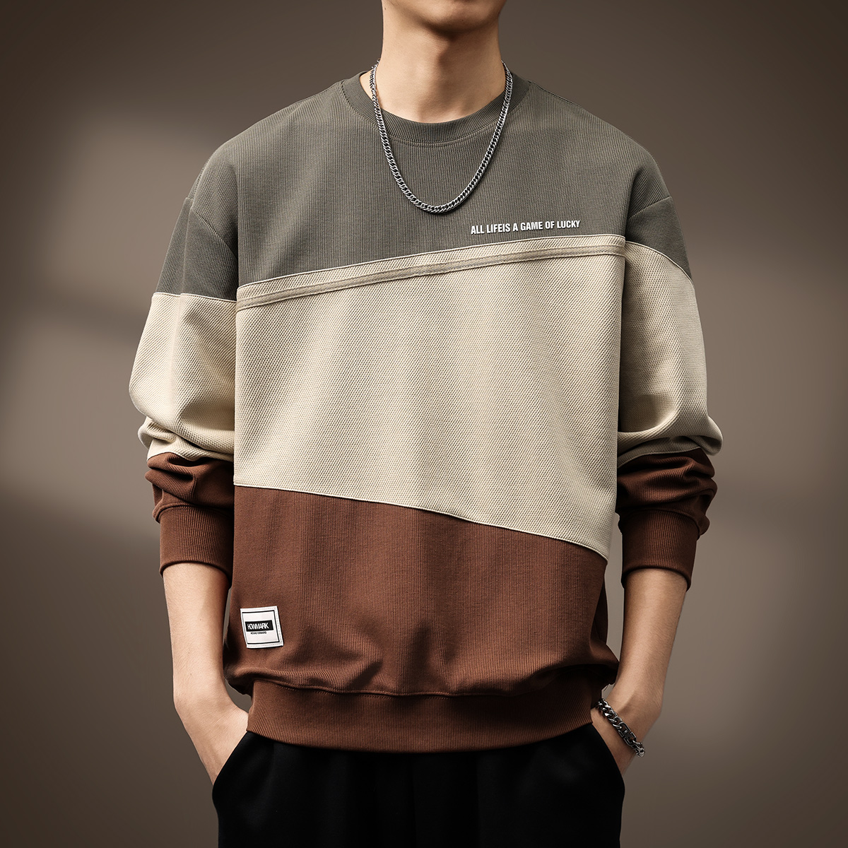 高端美式撞色拼接重磅卫衣男2025春秋新款宽松大码潮牌长袖打底衫