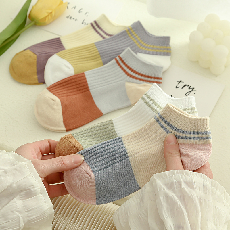 星动袜子女薄款短袜春夏季袜子夏天条纹低帮吸汗女士ins短筒袜子