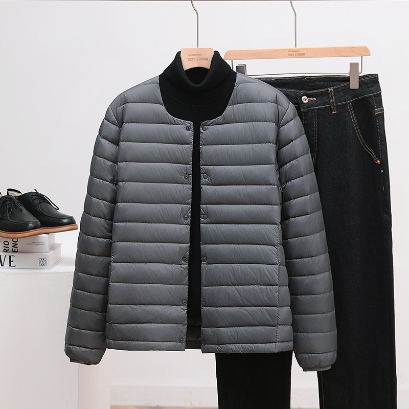 2024新款男士轻薄羽绒服短款V领圆领两穿薄款大码白鸭绒男装外套