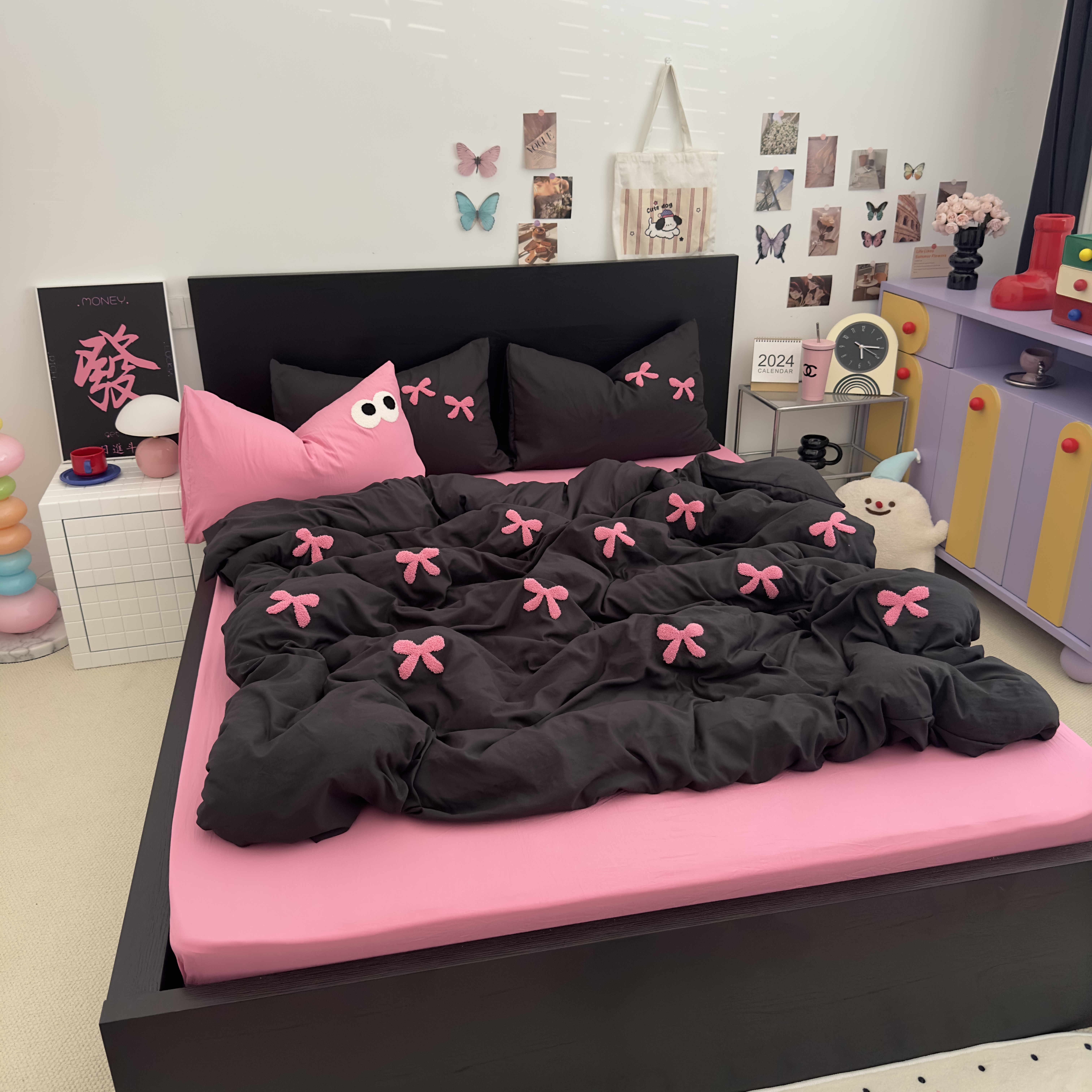 超柔软-ins蝴蝶结四件套毛巾刺绣婴儿放心睡学生宿舍三件套四季款