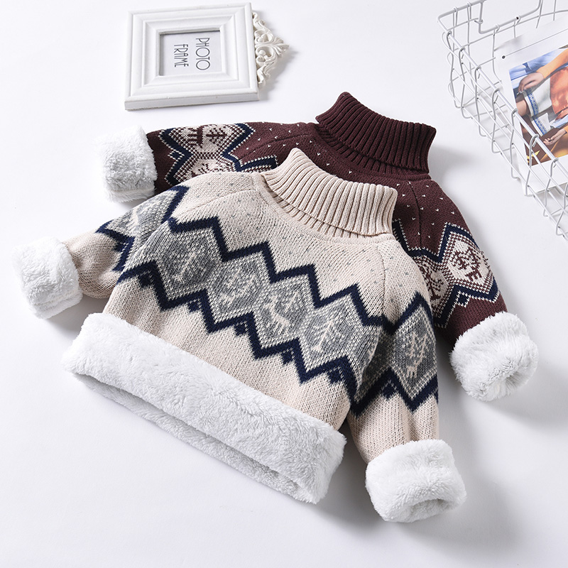 儿童加绒加厚高领毛衣男女童中大童针织打底衫宝宝婴儿保暖衣外套