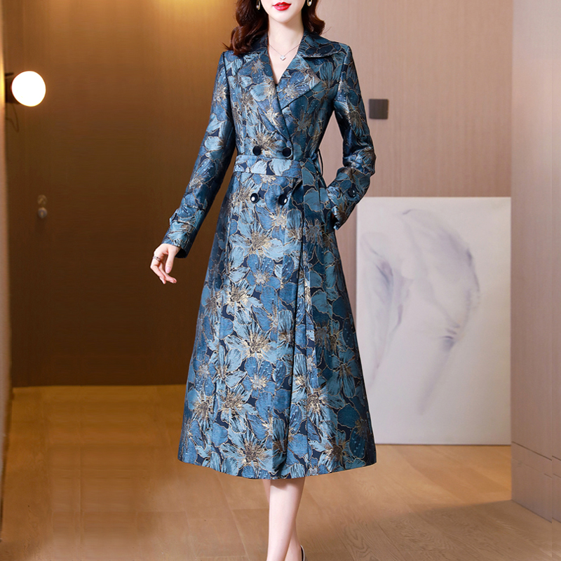 新中式提花高端风衣外套女中长款秋季新款高级新中式女款宽松风衣