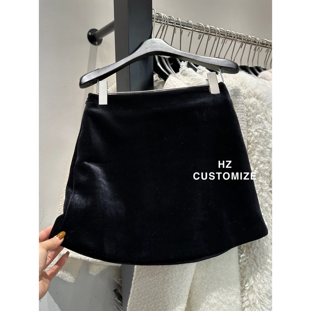 秋冬a字防走光裤裙百搭高腰丝绒裙复古减龄黑色包臀半身裙短裙女