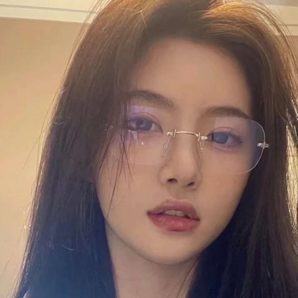 时尚无框近视眼镜女防蓝光可配度数网红明星同款切边无边框近视镜